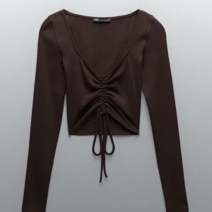 ZARA RUCHED LONG SLEEVE CROP TOP WITH MIDDLE TIE